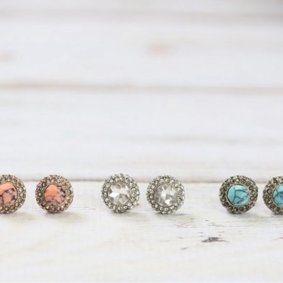 Chloe and Isabel Retro Pave Stud Earrings in Turquoise - Picture 3 of 6